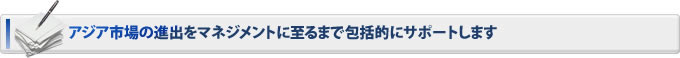 アジア市場の進出をマネジメントに至るまで包括的にサポートします